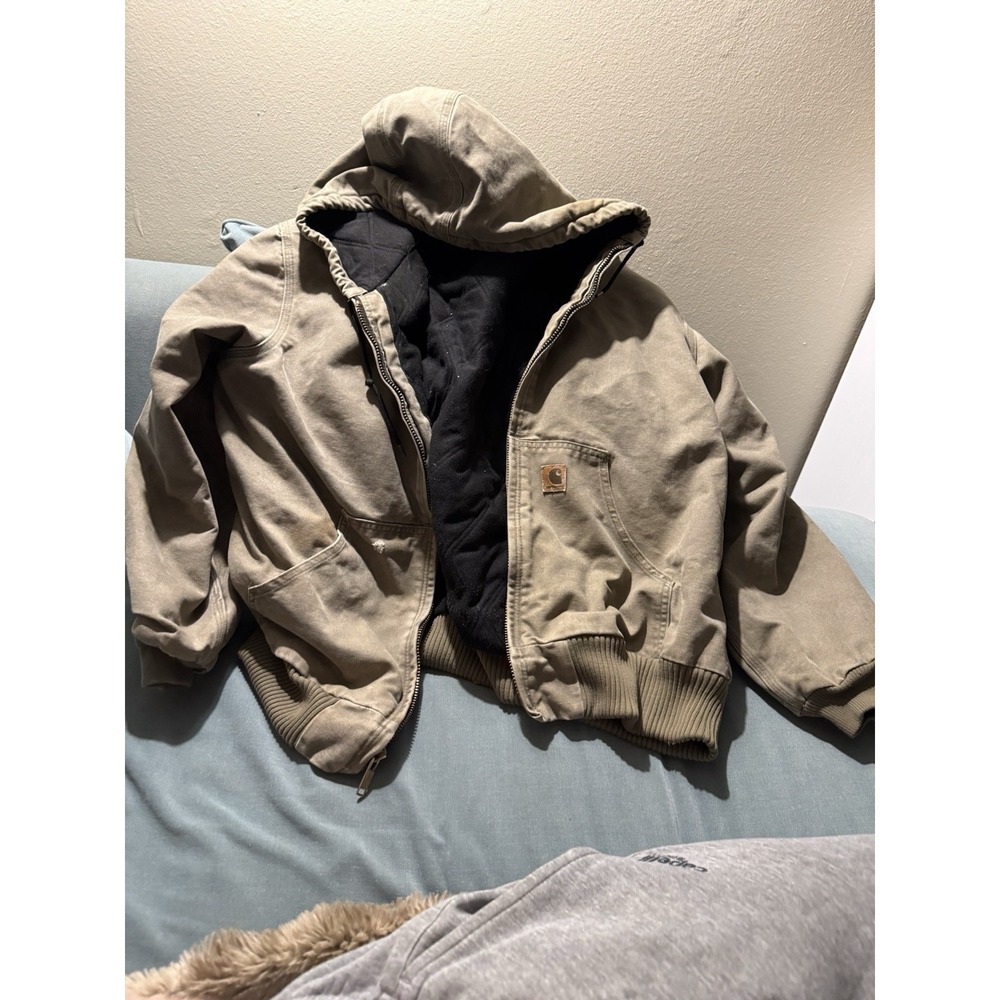 Carhartt J130 Desert Duck Jacket XL Hooded Quilt Lined Workwear - Picture 10 of 15